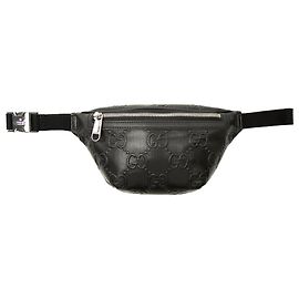 Gucci Black GG Embossed Perforated Leather Belt Bag Black