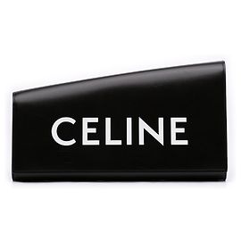Céline Celine Black Leather Asymmetric Logo Clutch Black