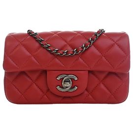 Chanel Red Extra Mini Rectangular Classic Lambskin Single Flap Rosso Bordò