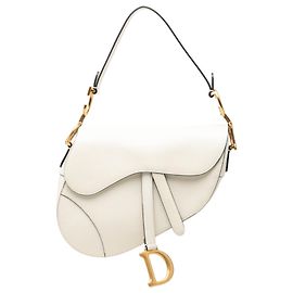 Bolsa Saddle em couro de bezerro granulado branco Dior Branco