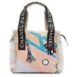 Chanel Beige Canvas Eiffel Tower Handbag Beige