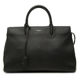 Bolsa cabas Rive Gauche em couro de vitelo de grão médio preto Saint Laurent Preto