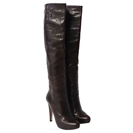 Prada Knee-High High Heel Boots in Brown Leather Brown
