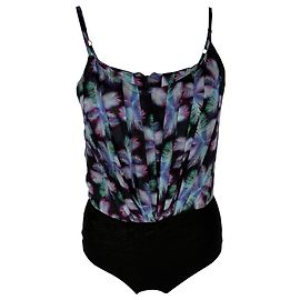 Sandro Palm Tree Print Bodysuit in Black Polyester Black