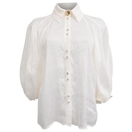 Maje Camicia Aje Palms con maniche a sbuffo in seta bianca Bianco Crudo