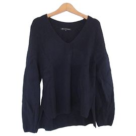 Autre Marque Pull à col en V en laine à maille moyenne 23ku Bleu