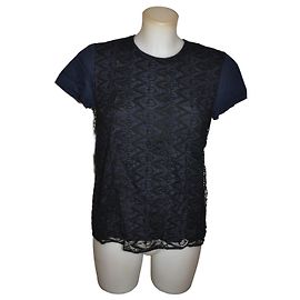 Prada Maglietta in pizzo e cotone Nero Blu