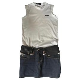 Saia jeans Dsquared2 com cinto de couro Preto Branco Azul