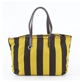 Sac cabas Prada Tessuto Nylon Stripe Triangle Logo Marron Jaune
