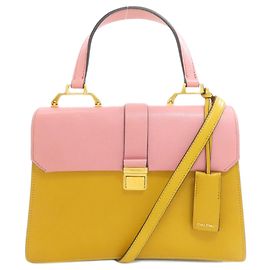 Miu Miu 2-Way Leather Handbag Pink Yellow