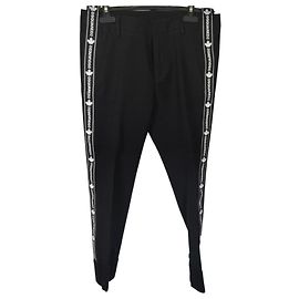 Dsquared2 Black Wool Blend Pants with Logo Tape Black