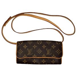 Borsa a Spalla Louis Vuitton Monogram Pochette Twin PM M51854 Marrone