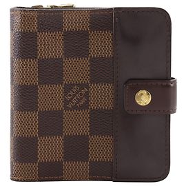Portefeuille pliable compact Louis Vuitton en toile Damier Marron