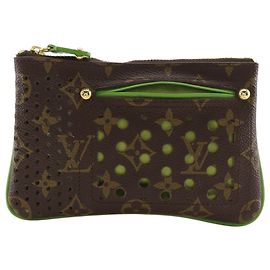 Louis Vuitton Pochette Plat Pouch Braun Hellgrün Monogramm