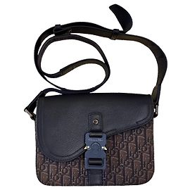 Mini borsa messenger Christian Dior Saddle Flap in tela Oblique e pelle Blu