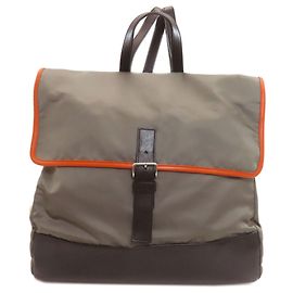 Prada 2VZ010 Logo Hardware Nylon Backpack Black Orange Brown Black Orange