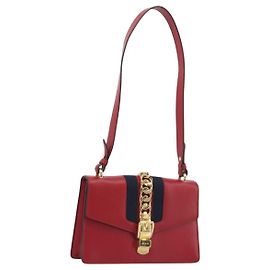 Borsa a tracolla GUCCI Sherry Line Silvi in pelle rossa e oro 421882 Auth 190243V Rosso D'oro