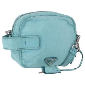 PRADA Shoulder Bag Leather Light Blue Silver Auth ka5130 Silvery Light blue