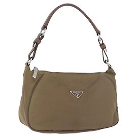 Borsa a Spalla PRADA Nylon Verde Argento Auth 189427 Argento Verde