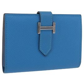 Hermès HERMES Bean Kartenetui Leder Blau Silber Auth 191663M Silber Blau