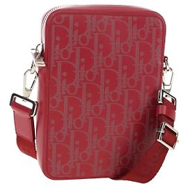Borsa a Spalla Christian Dior Trotter Canvas Pelle Rossa Argento Auth 189811SM Argento Rosso