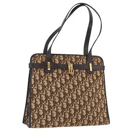 Sac cabas Christian Dior Trotter Canvas Beige Gold Auth BSZ704A Beige Doré