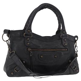 BALENCIAGA Bolsa The First em couro 2way Black 103208 Auth 185400V Preto