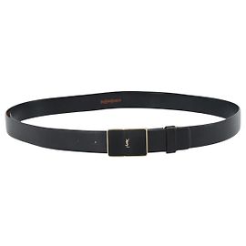 SAINT LAURENT Belt Leather 40.2"" Black Auth 168784 Black
