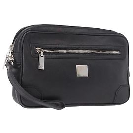 Céline CELINE Clutch Bag Leather Black Silver Auth ka5153 Black Silvery