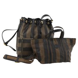FENDI Borsa a Spalla Pecan PVC 2 Set Marrone Nero Auth bs35857 Marrone Nero