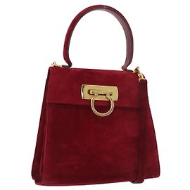 Sac à main Salvatore Ferragamo Gancini en daim 2way Rouge Or Authentique 182485 Rouge Doré