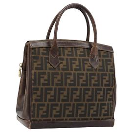 FENDI Zucca Canvas Handtasche Schwarz Braun Auth 177879 Braun Schwarz