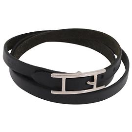 Hermès HERMES Appi 3 Bracelet Leather Black Auth 187888 Black