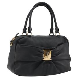 Bolsa Salvatore Ferragamo Vala de Couro Preta e Dourada Auth BA13758 Preto Dourado