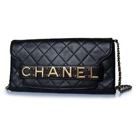 Chanel, Logo enchained flap clutch Black Golden