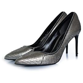 Tom Ford, python leather metallic zipper heels Silvery