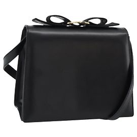 Bolsa de Ombro Salvatore Ferragamo Vala em Couro Preto e Ouro Auth gh2205A Preto Dourado