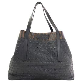Jimmy Choo Leopard Print Embossed Leather Tote Bag Brown Black
