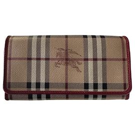 Burberry Check leather and canvas wallet Brown Black Red Beige