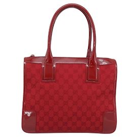 Gucci Structured Top Handle Open Tote GG Canvas and leather Large Red