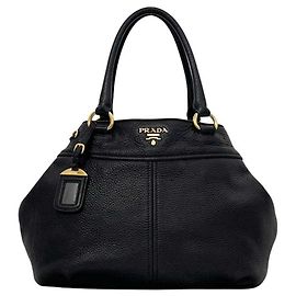 Sac cabas en cuir Vitello Daino Prada Noir