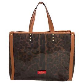 Valentino Brown Vinyl Studded Tote Bag Brown