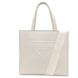 Bolsa 2-way Prada com Triângulo em relevo Branco