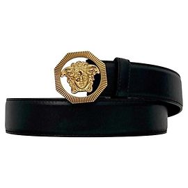 Cinto de couro preto Versace Preto