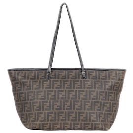 Fendi 2000s Zucca Canvas Roll Shopper Handbag Brown