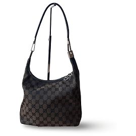 Gucci GG Canvas Schultertasche Beige Silber Silber Beige