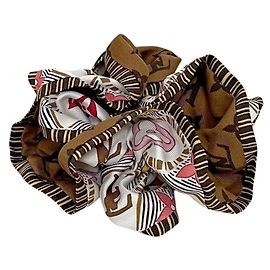 Scrunchie in seta marrone e bianco con monogramma Louis Vuitton Marrone Bianco