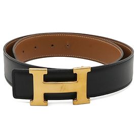 Hermès Cinturón H con hebilla H Hermes Castaño Negro