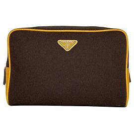 Bolsa de mão em lona e couro Prada Marrom Laranja