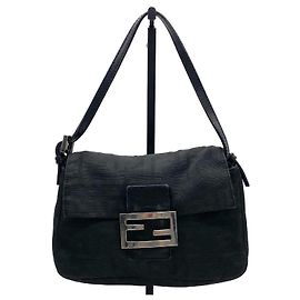 Borsa Fendi Mamma Baguette in tela medium Nero